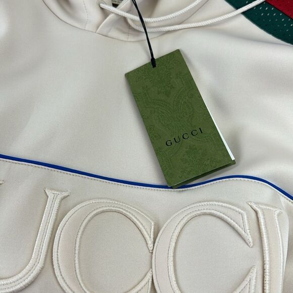 Gucci Logo Light Web Stripe Neoprene Unisex Hoodie XS & Medium NWT 752274 - Picture 12 of 14